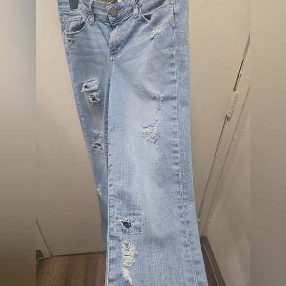 PAIGE Light Blue Ripped Skyline Ankle Peg Jeans - Picture 6 of 12